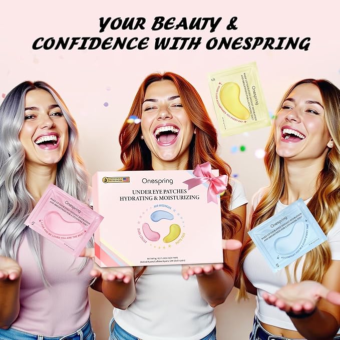 Eye Mask Gift Box (48 Pairs) - Caffeine, 24K Gold, Retinol Triple Energy - Fights Puffiness, Dark Circles, Fine Lines, Firming Under Eye Patches - Birthday, Bachelorette Party, Bridesmaid Gift