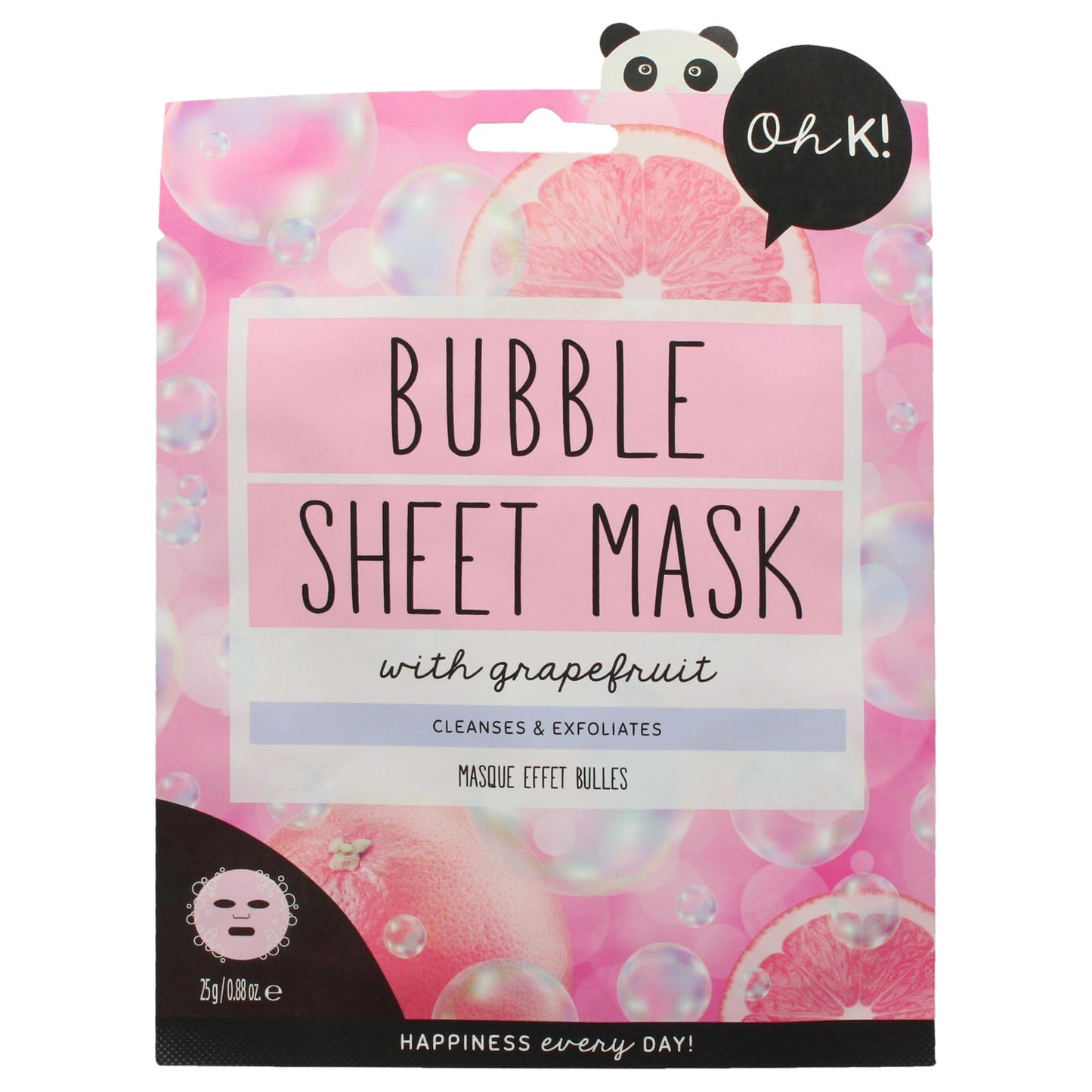 Oh K! Bubble Sheet Mask - Grapefruit - Korean Face Mask Sheet - Facial Skin Care Products - Clean Korean Skincare - Hydrating Face Sheets - 1 Pc