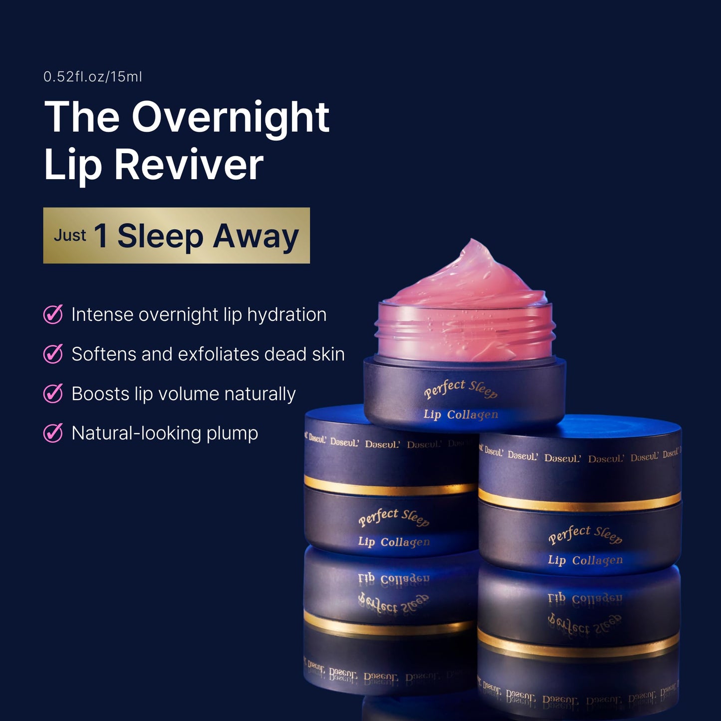 Perfect Sleep Lip Collagen 0.52fl.oz, Intensive Collagen Lip Sleeping Mask Infused with Peptides, Rice Protein & Willow Bark Extract for Overnight Plumping, Repairing & Smoothing, Korean Lip Treatment