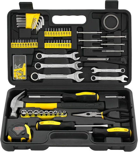 149-Piece Automotive and Household Tool Set, Small Tool Kit for Car Enthusiasts，DIY Home Repairs, Beginners, and Household Maintenance (Yellow)