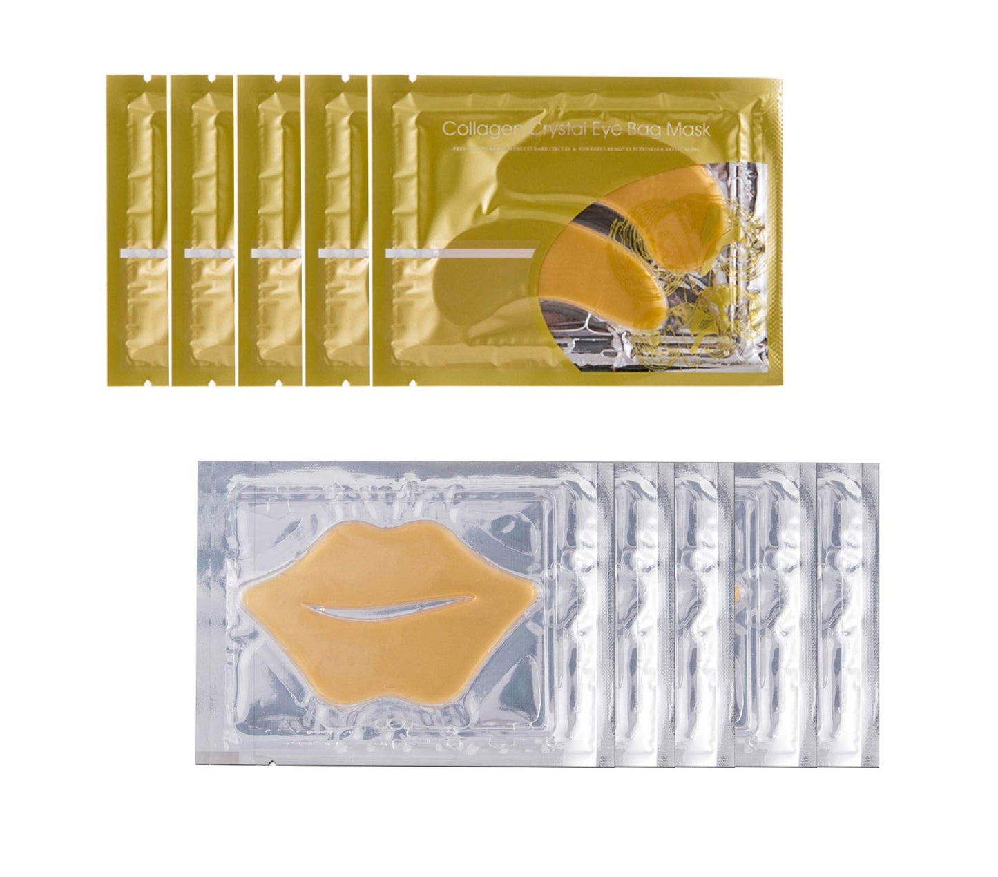 Gold Bio Collagen Crystal Mask Set - 5 Pairs Gold Eye Mask and 5 Pcs Gold Lip Mask, Anti Aging Eye and Lip Mask,