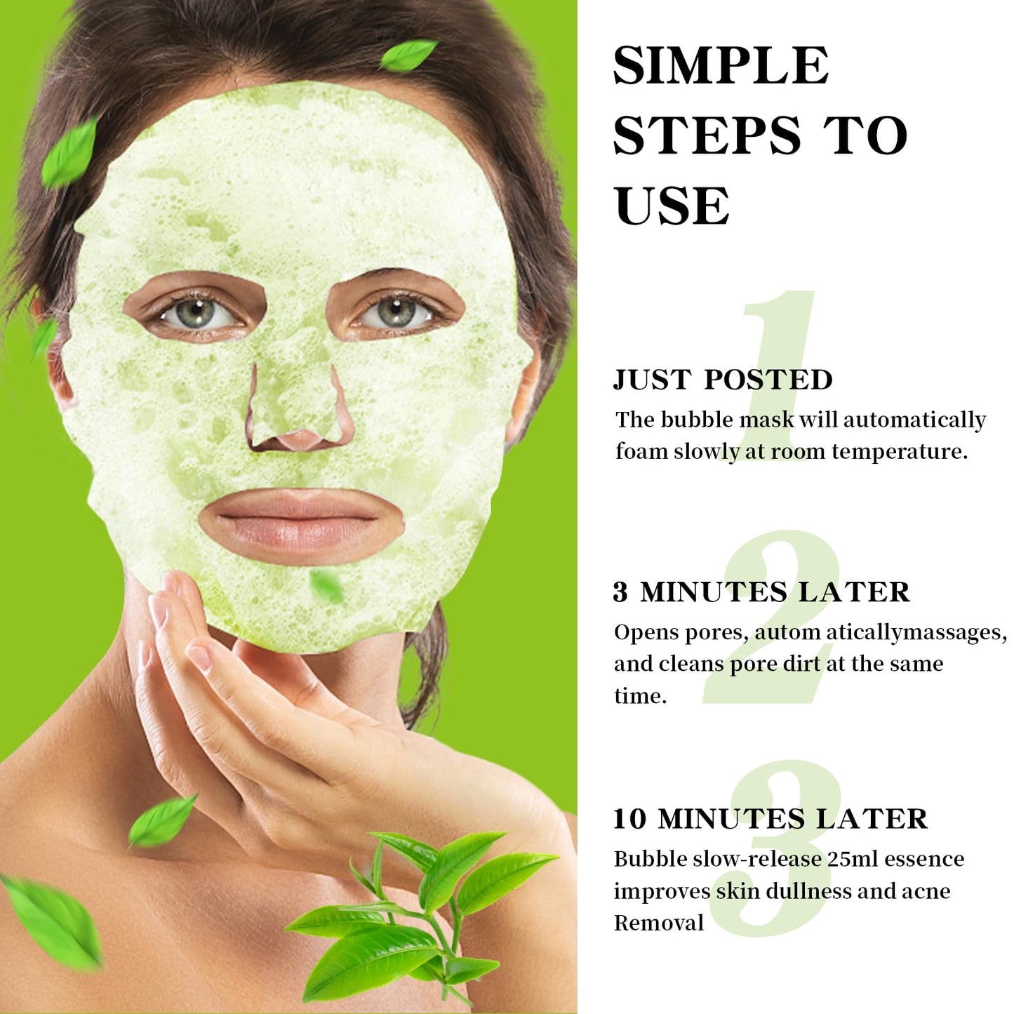 10 Pack Green Tea O2 Bubble Face Masks Sheet, Bubble Facial Mask, Foaming Face Mask, Purifying Facial Mask for Acne and Pores, Moisturizing Spa Face Masks Skincare, Brightening Beauty Masks