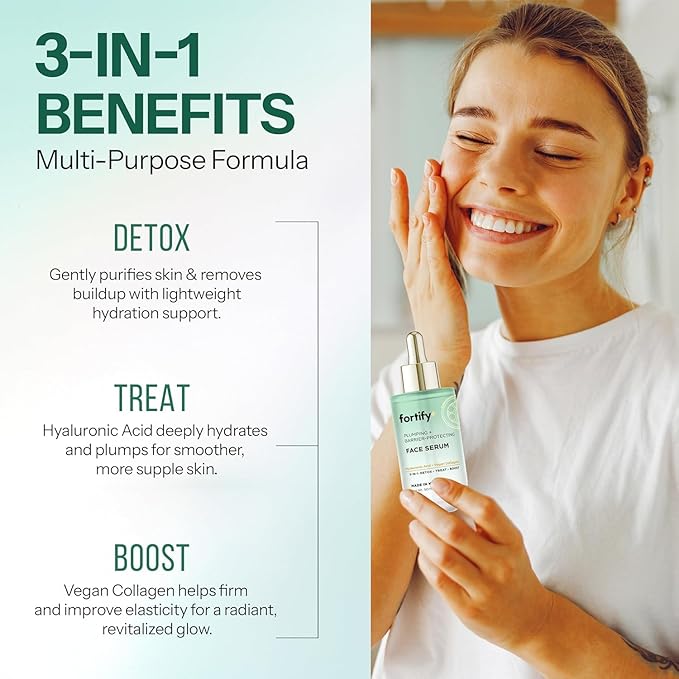 Hyaluronic Acid Face Serum with Collagen - 3-in-1: Detox, Treat, Boost - Dermatologist Tested, Ultra Hydrating, Anti-Aging & Protecting - Clean Beauty, Korean Skin Care - 1.7oz 2 Pack