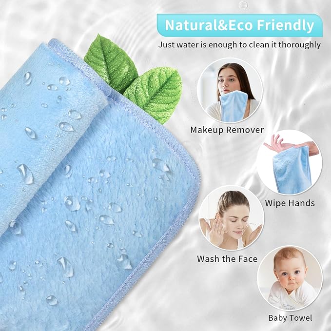 Makeup Remover Cloth 7-Day Set, 15" x 6.5" Reusable Makeup Remover Towels, Makeup Washcloths for Face, Skin Friendly, Soft & Washable Coral Fleece Microfiber Towel for Face, Eye, Lips