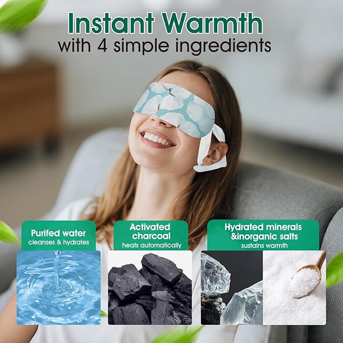 60 Pack Steam Eye Masks Disposable for Dry Eyes, Heated Eye Mask Warm Compress for Eyes, Relaxation Gifts, Travel Essentials - Lavender, Unscented, Chamomile, Rose