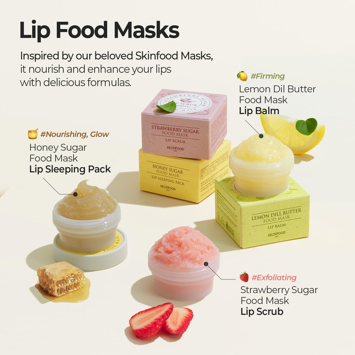 SKINFOOD Honey Sugar Lip Sleeping Mask, Lip Mask for Overnight, Korean Lip Care Product for Severely Chapped Lips, Hydrating Lip Butter for Dry Lips, Manuka Honey Lip Balm (0.71 fl. oz.)