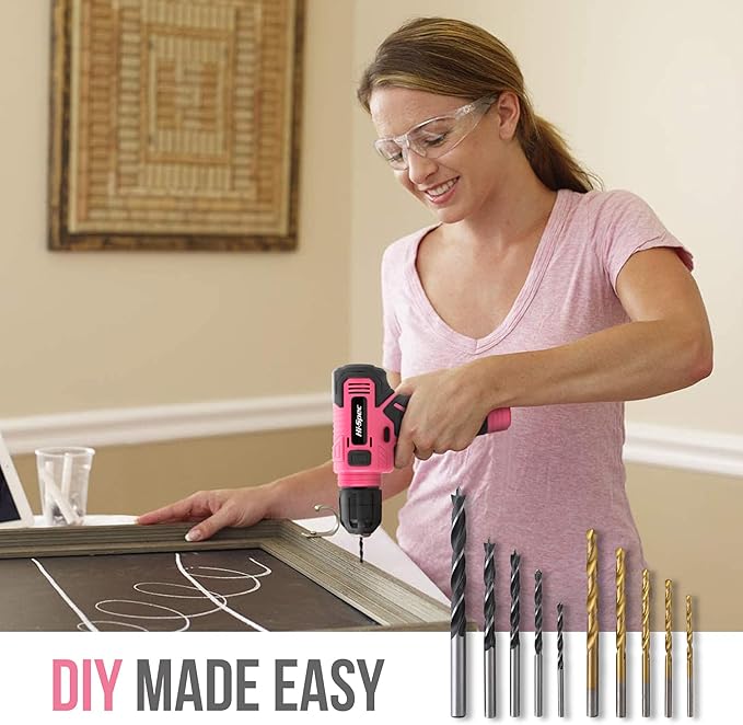 Hi-Spec 110pc Pink 8V USB Electric Power Cordless Womens Drill Driver Set. Drill Bits, Sockets and Screwdriver Bit Set Accessories In a Portable Toolbox Case for Ladies