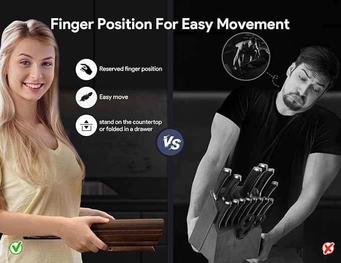 Knife Set 7 Piece Japanese Style Kitchen Knife Set With Foldable Magnetic Acacia Wood Block Sharp High Carbon Stainless Steel Knives Set for Kitchen with Anti-slip Ergonomic Handle, Ideal Gift