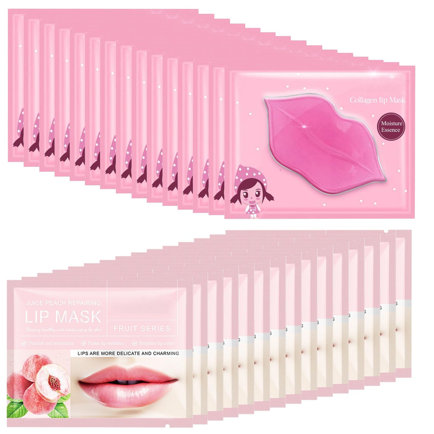 Felico 30PCS Lip Mask, Collagen Crystal Pink Care Gel Pads for Moisturizing,Reducing Chapped,Smoothing,Fine Lines,Remove Dead Skin Moisture Essence Make Your Dry Lips Attractive Sexy Peach