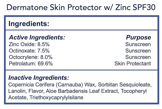 Dermatone Skin Protector w/Zinc | Skin Balm for Face & Lips | Barrier Cream for Sun, Wind & Cold | SPF 30 Zinc Sunscreen | Moisturize Heal & Repair Dry Skin, 0.5 oz
