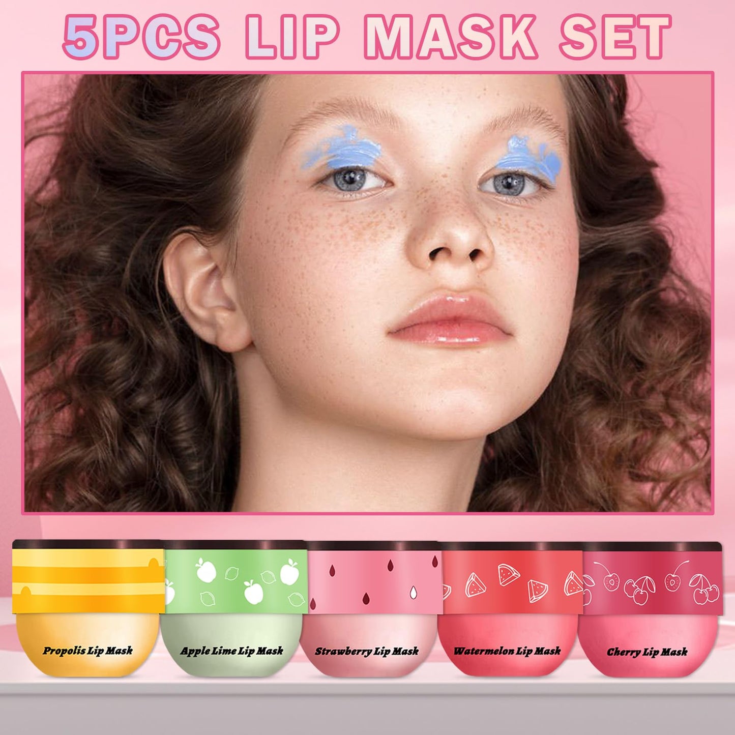 AOAZXBB 5PCS Bee Lip Balm Honey Pot Honey Watermelon Cherry Apple Strawberry Lip Balm,Moisturizing Sleeping Lip Mask Reduces Lip Lines Prevention Dry and Cracked