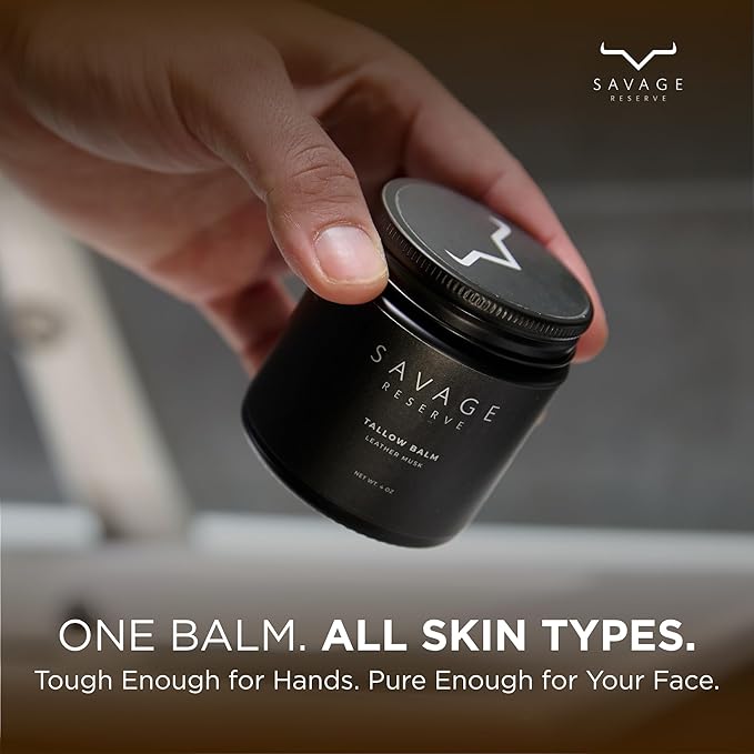 Beef Tallow for Face – Whipped Grass-Fed & Finished Tallow Face Moisturizer for Men with Manuka Honey & Olive Oil – No Seed Oils – All-In-One Beef Tallow for Skin & Body Balm – 4 oz