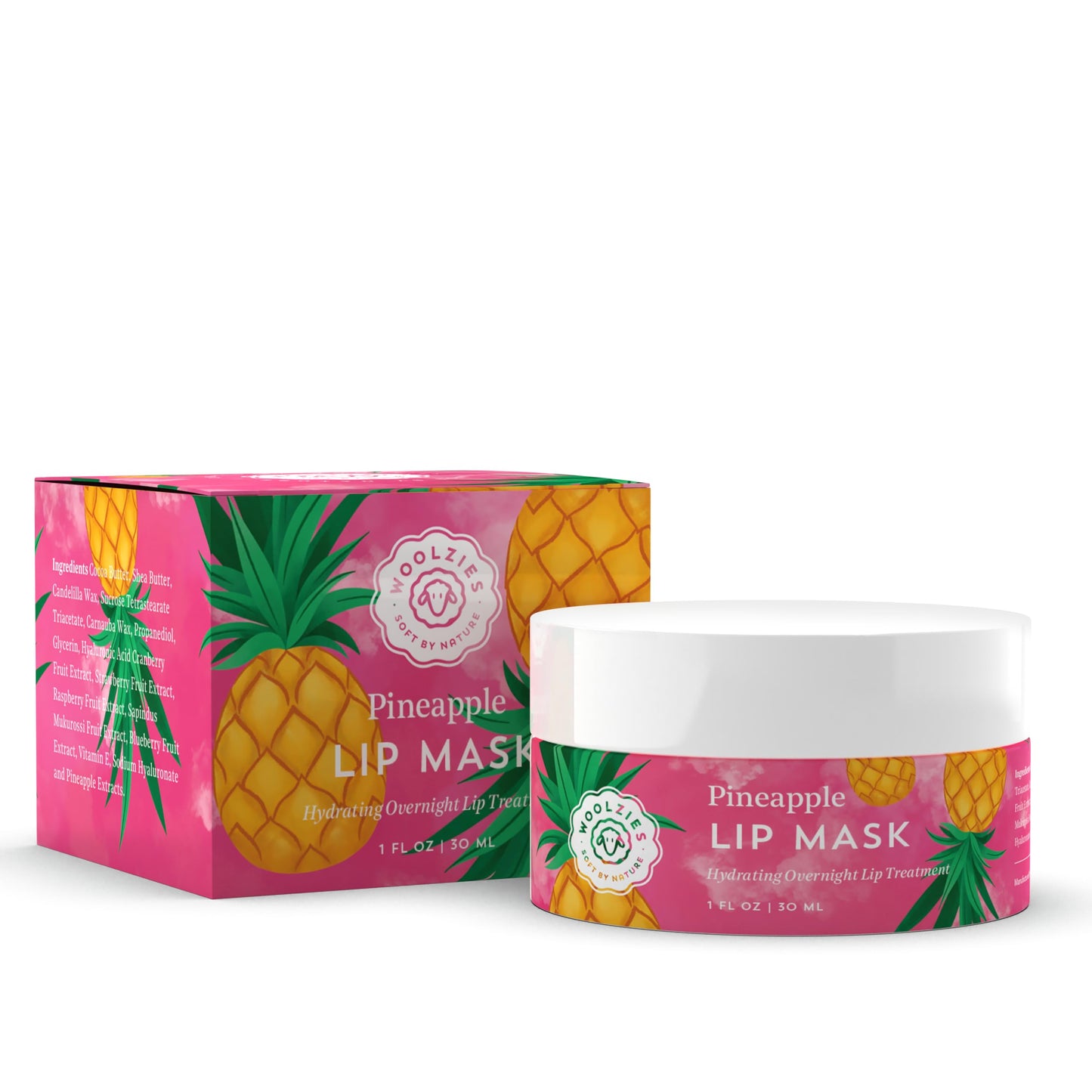 Hydrating Lip Mask with Hyaluronic Acid | Overnight Treatment for Soft, Smooth Lips | Shea Butter, Vitamin E & Natural Oils | 1 oz Jar (1 Ounce, Pineapple)