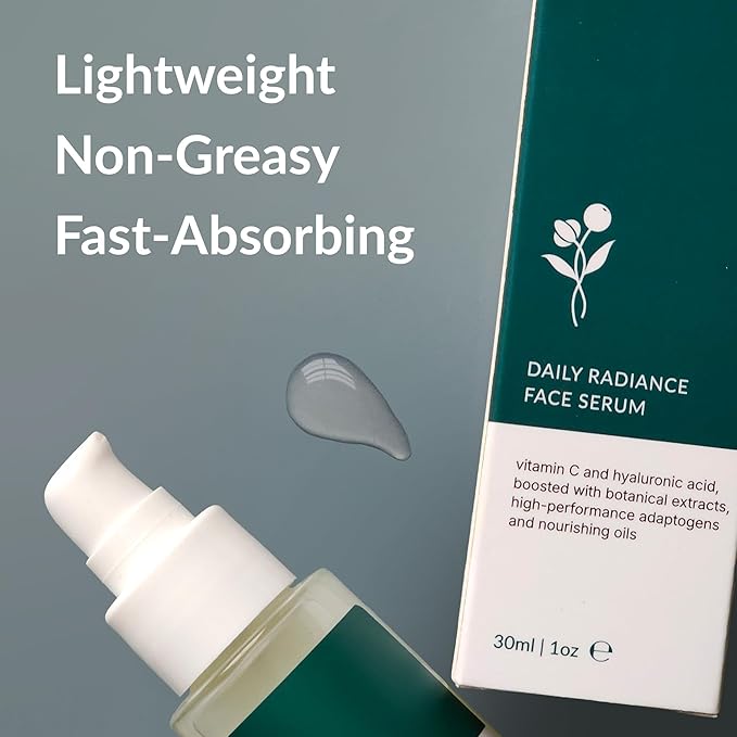 Daily Radiance Face Serum with Vitamin C & Hyaluronic Acid | Hydrates, Brightens & Fights Aging, Protects from Sun Damage | With Botanical Extracts, Adaptogens & Nourishing Oils | 30ML