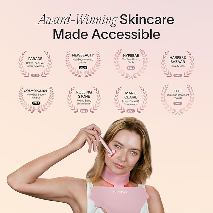 Solawave 4-in-1 Red Light Therapy Wand for Face & Neck | Beauty Device with Galvanic Current, Massager & Warmth | Anti-Aging, Wrinkle Reduction, Skin Tightening, Depuffing & Rejuvenation (Rose Gold)