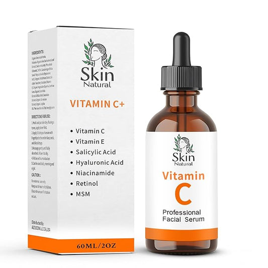 Skin Natural's Vitamin C Facial Serum - Anti-Aging, Brightening & Hydrating - Hyaluronic Acid, Retinol & Vit E - Fades Dark Spots - for All Skin Types, 2 Fl Oz