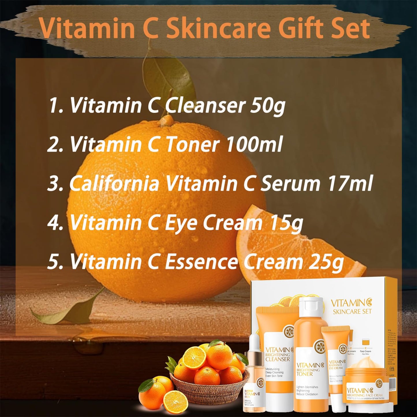 Vitamin C Skincare Set, 5Pcs Skin Care Sets for Women, Facial Kit, Vitamin C Face Skin Care Kit With Cleanser, Toner, Face Serum, Eye Cream, Cream, Long-Lasting Moisturizing Skincare Set