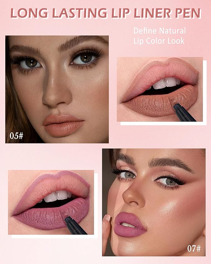Lip Stain Marker Pen,2 Colors Nude Brown Pink Lip Liner Pencil,Matte Lip Tint Stain Liquid Lipstick,Longlasting Waterproof Precise Chisel Tip Smooth Lipliner,Natural Lip Makeup Gift for Women-05+07