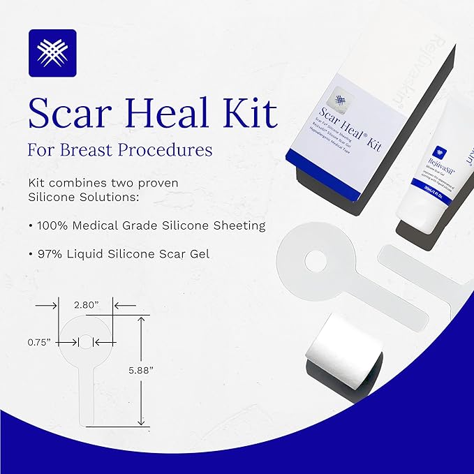 Rejuvaskin Scar Heal Kit for Breast Scars, Soften, Flatten, Reduce and Recover, Silicone Sheeting, RejuvaSil Gel & Medical Tape, Lollipop Pair