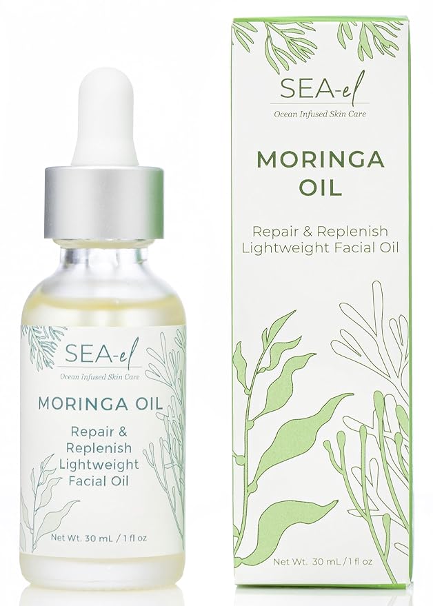 Sea-El Moringa Seed Facial Oil Drops Super Moisturizing Antioxidant-Rich Glow with Sea Kelp & Vitamin E - Daily Face Primer & Replenishing Vegan Skincare for Women & Men - 1 Fl Oz