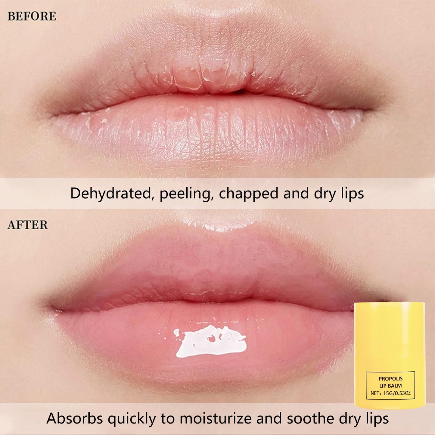 15ml Honey Lip Butter, Hydrating Overnight Lip Balm & Mask, Propolis 12hrs Long-lasting Moisture, Overnight Gentle Exfoliation, Hygienic Twist Dispenser(0.5 fl.oz）