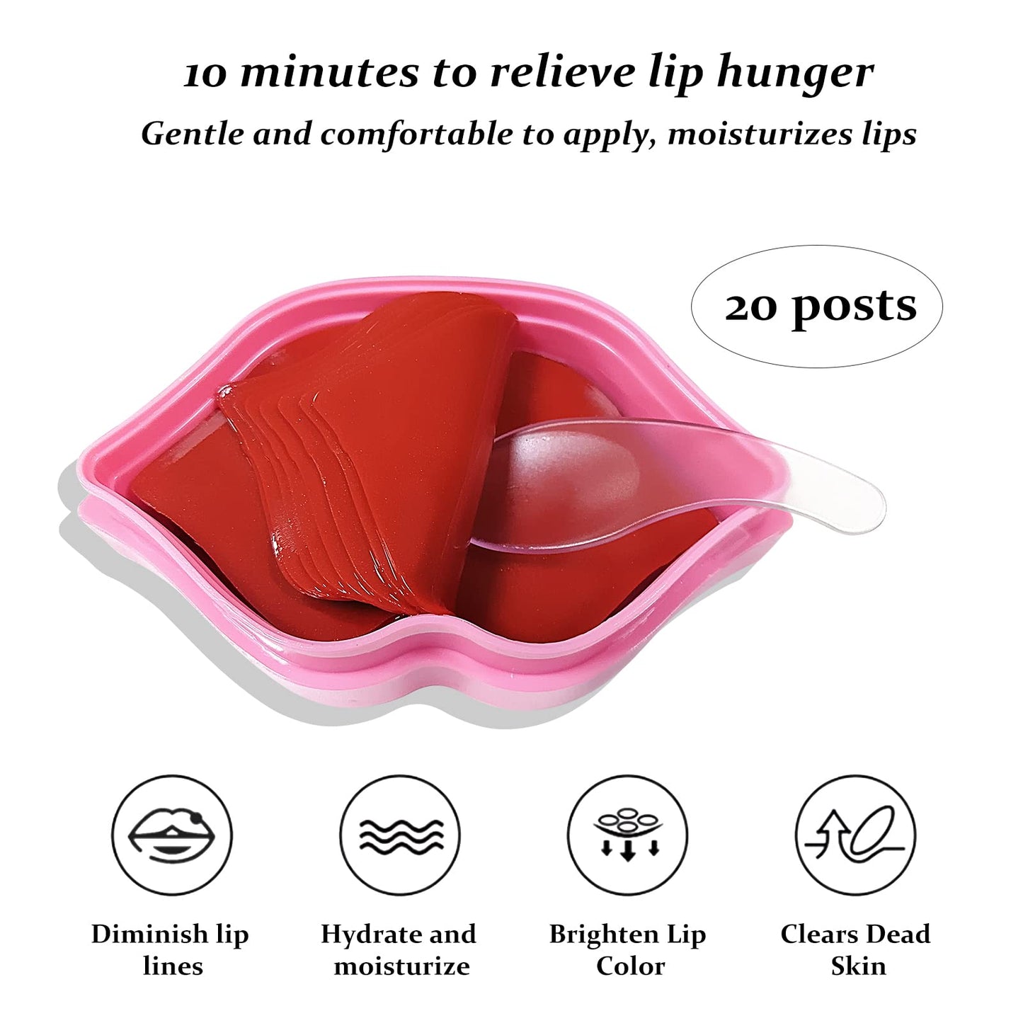 20Pcs Lip Mask Sheet,Pink Moisturizing Plumping Patches, Gel Treatment Masks for Dry Lips Plump Collagen Overnight Sleeping Lip Pads（Pink）