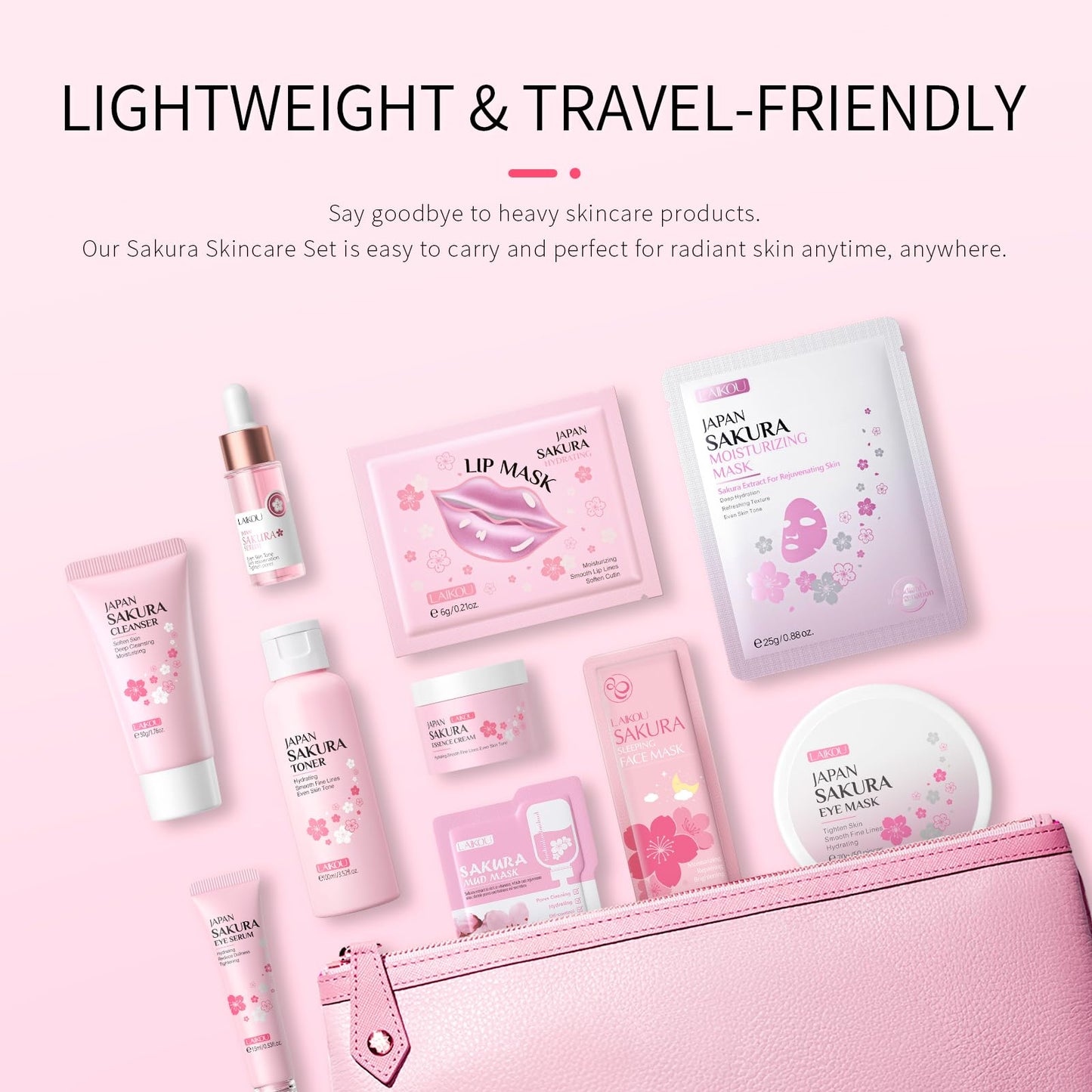 LAIKOU Sakura Skincare Set for Teen Girls, Complete 34PCS Face Care Kit, Christmas Pamper Gift Set for Women & Teenage Girls, Hydrating & Nourishing Travel-Friendly Daily Facial Skincare Routine