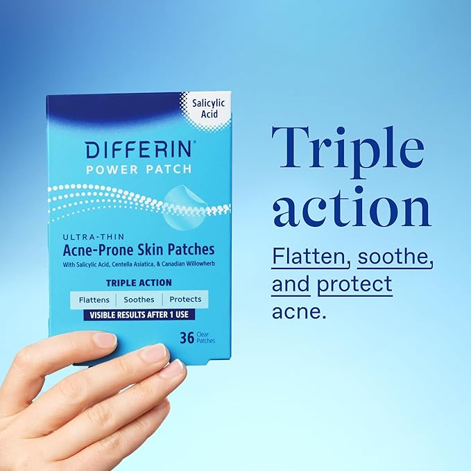 Differin Acne Patches, Pimple Patches for Acne Prone Skin, Formulated with Salicylic Acid and Centella, Fast Triple Action Power Patch for Day & Night, Dermatologist Tested, 36 Count