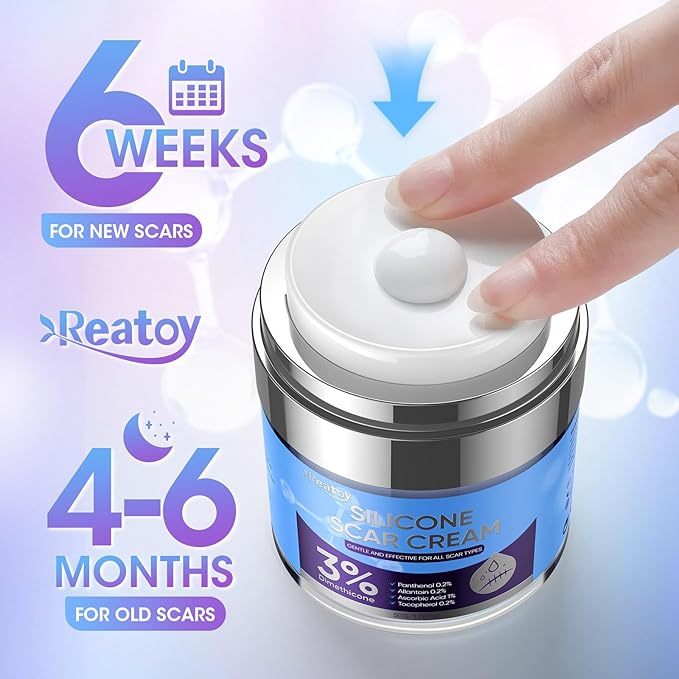 Silicone Scar Cream for Surgical Scars, 3% Dimethicone Complex Silicone Scar Gel for Old & New Scars, C-Section, Pregnancy, Acne, Injury, Keloids, Burns, Non-Irritating Scar Removal Cream(50ML)