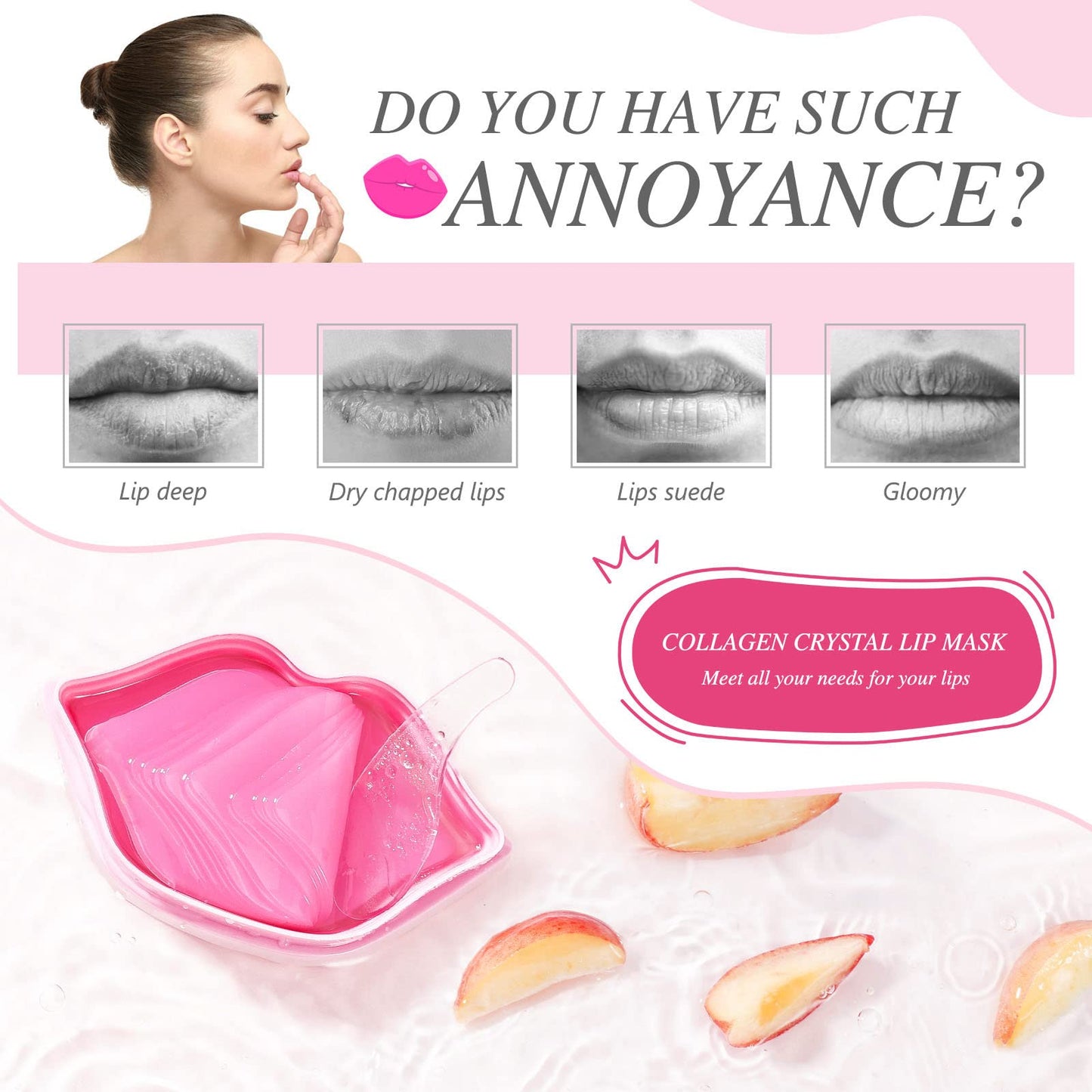 20pcs Moisturizing Lip Mask, Sleep Mask Reduces Lip Lines, Restores Moisture, Nourishes Lip Skin, Plumping Lips Mask (Pink)