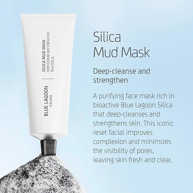 Blue Lagoon Silica Mud Mask, Purifying Facial Mask to Calm Redness & Soothe Skin, Even Complexion and Boost Radiance While Minimizing Oil, Pores and Breakouts, 2.5 oz