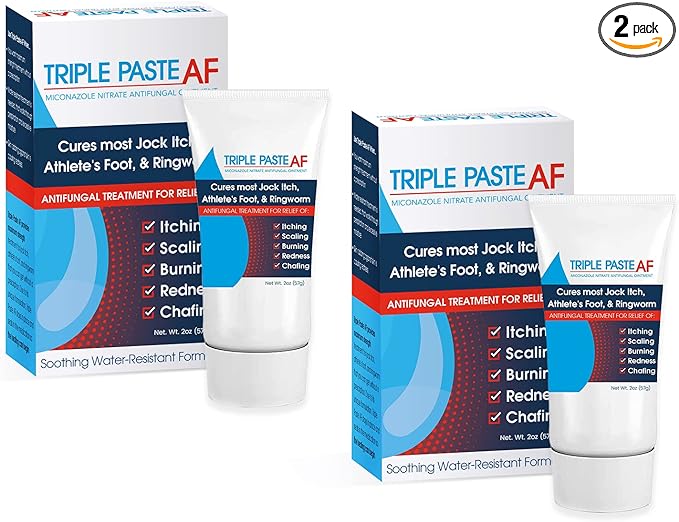 Triple Paste AF Anti Fungal Ointment for Skin Treats Most Jock Itch, Athletes Foot and Ringworm - 2% Miconazole Antifungal Cream - 2 Oz Tube - Pack of 2 - (Packaging May Vary)