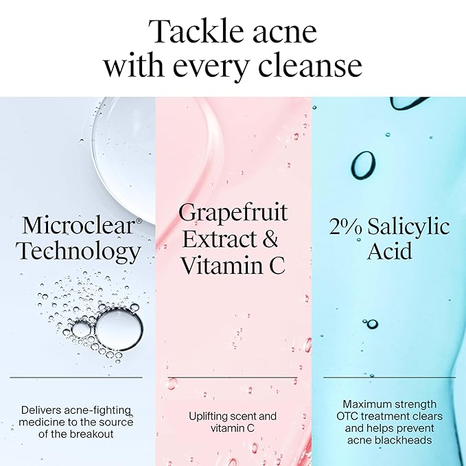 Neutrogena Oil-Free Pink Grapefruit Acne Face Wash, Vitamin C & Salicylic Acid Cleanser, Daily Acne Treatment For Face, Blemish & Blackhead Clearing Facial Cleanser, 9.1 fl. oz