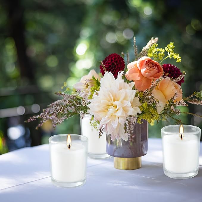 48 Pack Warm White Unscented Clear Glass Filled Votive Candles. Hand Poured Wax Candle Ideal Gifts for Aromatherapy Spa Weddings Birthdays Holidays Party.