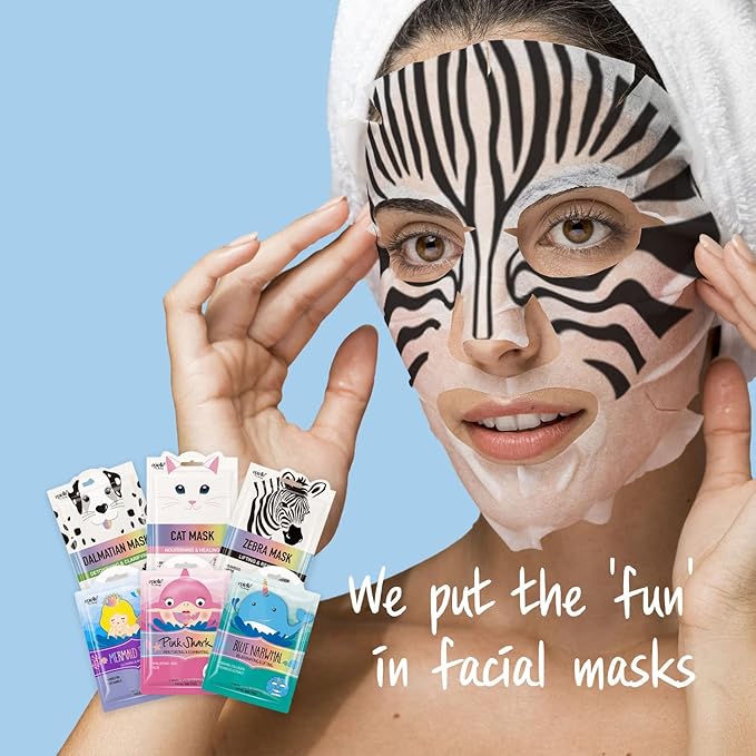 Epielle Animal Character Sheet Masks 6 Pack, Moisturizing & Rejuvenating Face Mask with Hyaluronic Acid & Vitamin E, Korean Skin Care, Girls Spa Party Favors, Sleepover, Self Care Gifts for Women