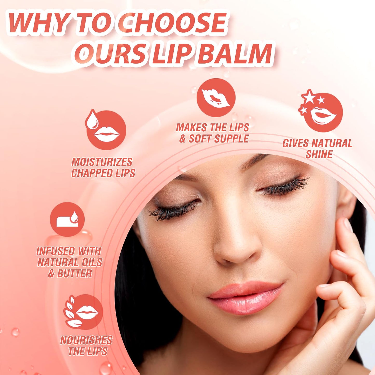 BANGFENG Big Brush Head Lip Glow Oil Plumping Tint, Tinted Lip Balm Transparent Lip Care, Moisturizing Non-sticky Fresh Shiny Texture Lip Oil - Strawberry (Pink)