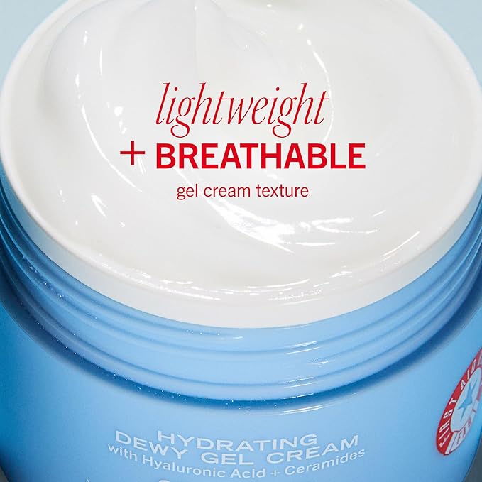 First Aid Beauty - Hydrating Dewy Gel Cream, Lightweight Oil-Free Facial Moisturizer with Hyaluronic Acid and Ceramides, Helps Reduce Excess Oil Build Up & Improve Skins Hydration, 1.9 FL oz