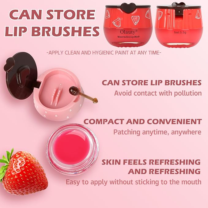 3 PCS Bee Lip Balm Lip Mask Honey Pot,Strawberry&Honey&Watermelon Lip Sleeping Mask,Hydrating Prevention Dry Lip Care,Moisturizing Lip Mask Overnight Reduces Lip Lines