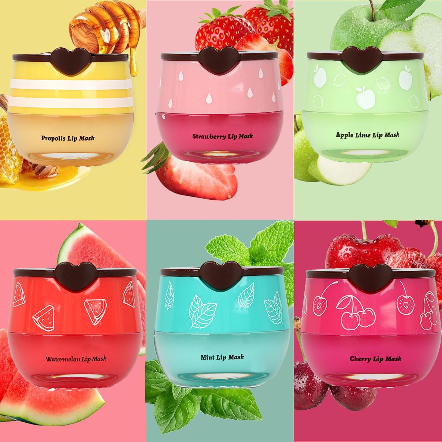 6Pcs Bee Lip Balm Honey Pot,Lip Sleeping Mask Hydrating Prevention Dry and Cracked Lip Scrubs Exfoliator Lip Care,Lip Mask Overnight Reduces Lip Lines