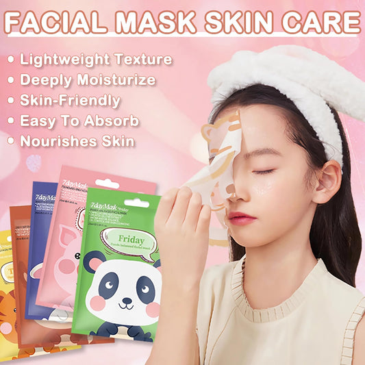Yishifa 7 Pack Animal Character Sheet Masks, Face Masks for Kids Teens Girls Skincare Set, Korean Moisturizing Soothe Facial Mask for All Skin Types, Girls Spa Party Favors Birthday Gifts for Women