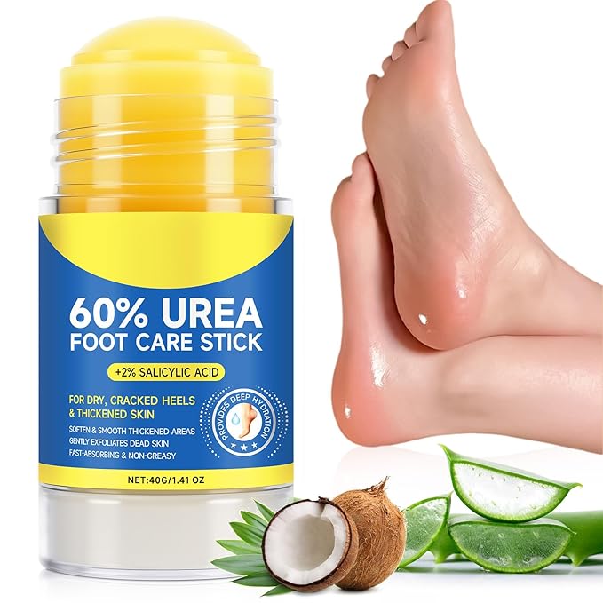 Urea Cream Stick 60% plus 2% Salicylic Acid,urea cream percent for feet maximum strength,Foot Lotion Stick for Cracked Heels,Dry Hands & Rough Knees,Callus Remover & Skin Softener, Soften Dead (2)