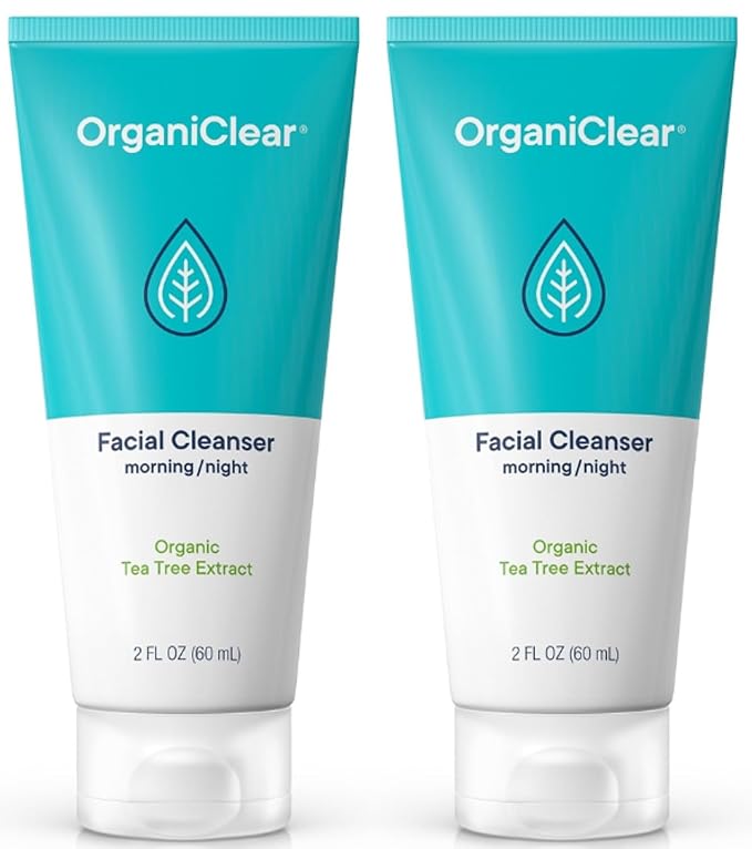 Facial Cleanser w/Organic Tea Tree & Salicylic Acid – Gentle Daily Foaming Gel Face Wash for Deep Cleansing & Makeup Removal – Unclogs Pores, Eliminates Dirt & Oil, (2 oz) 2 Pack
