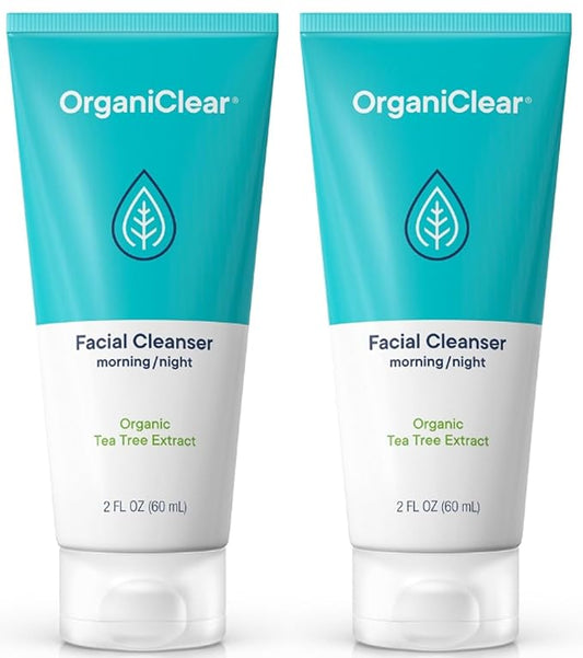 Facial Cleanser w/Organic Tea Tree & Salicylic Acid – Gentle Daily Foaming Gel Face Wash for Deep Cleansing & Makeup Removal – Unclogs Pores, Eliminates Dirt & Oil, (2 oz) 2 Pack