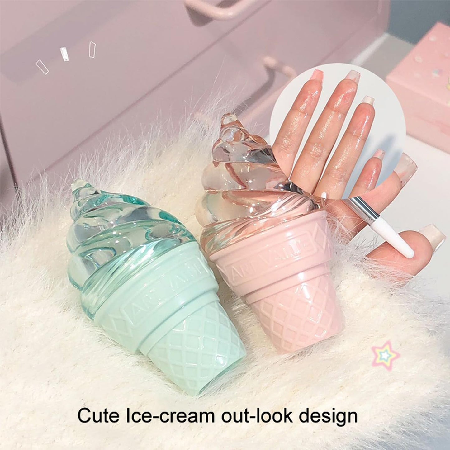 3Pcs Cute Hydrating Lip Gloss Set, Lip Sleeping Mask, Ice Cream Solid Lip Balm for Grils, Nourish Lip Care Makeup Sweet Peach/Blueberry/Green Apple Flavours