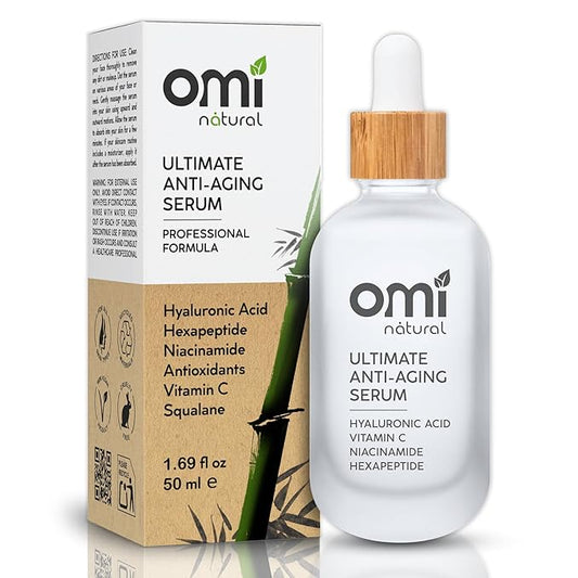 OMI Natural-Total Package Serum-All-in-One-Vitamin C-Hyaluronic Acid-Acetyl Hexapeptide-8-Niacinamide Serum-Argireline-Botox in a Bottle and Pore Minimizer for Face- For All Skin Types-50ml