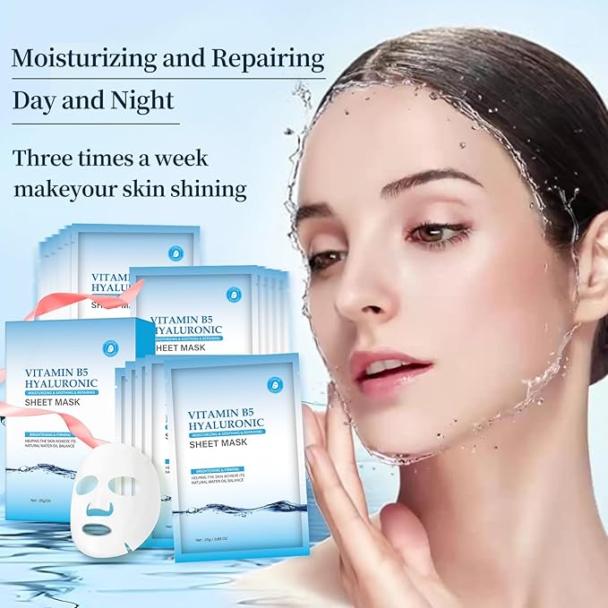 Moisturizing Face Mask Hydrating Face Mask Skin Care Facial Masks Sheets Hyaluronic Acid Sheet Pack With Vitamin B5 Sheet Masks for Women Face Masks Beauty Sheet Masks Hydration 10 Packs