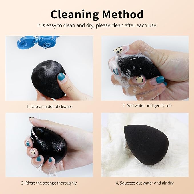 BEAKEY Makeup Sponge Set, 5 Pcs Foundation Blending Sponge, Beauty Sponges Flawless for Liquid, Cream, and Powder, Latex-Free and Vegan Boun Boun Sponges, Makeup Sponges Black