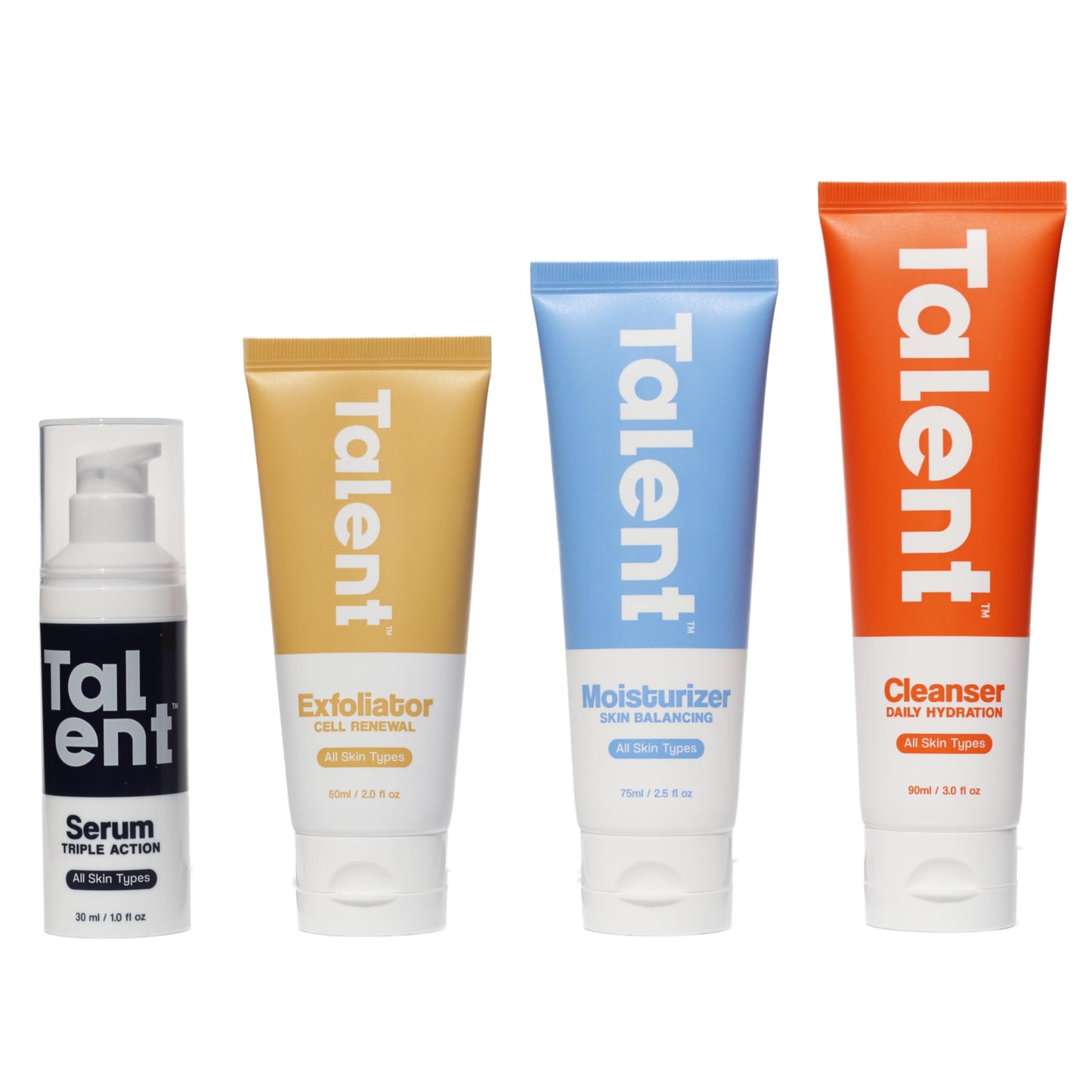 Talent Complete Skincare Set for Men – 90 Day Supply, Korean Skincare, EWG Verified, Fragrance-Free Cleanser, Exfoliator, Serum & Moisturizer, Full Routine Kit