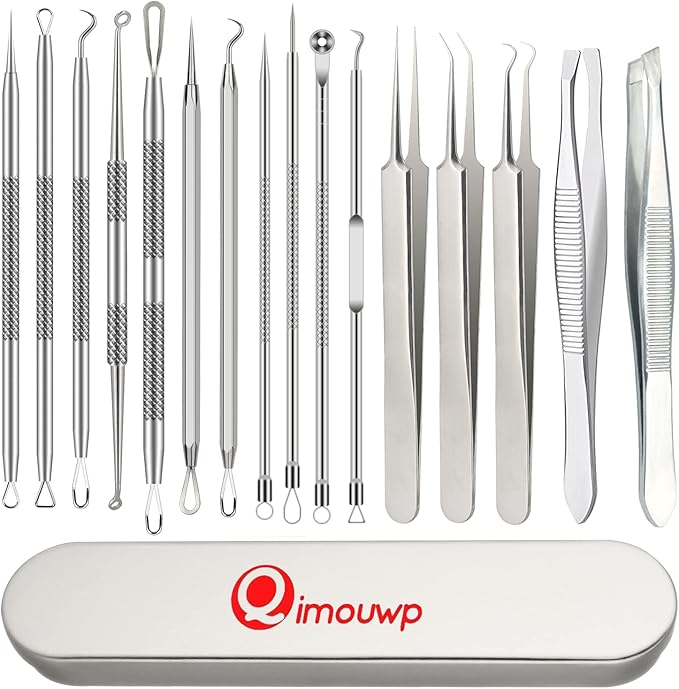 Pimple Popper Tool Kit, Blackhead Remover Tools, 16 PCS Professional Stainless Tweezers Acne Comedone Extractor Pimple Needle Tool for Blemish Whitehead Ingrown Hair Cyst Removal Beauty Tools for Face