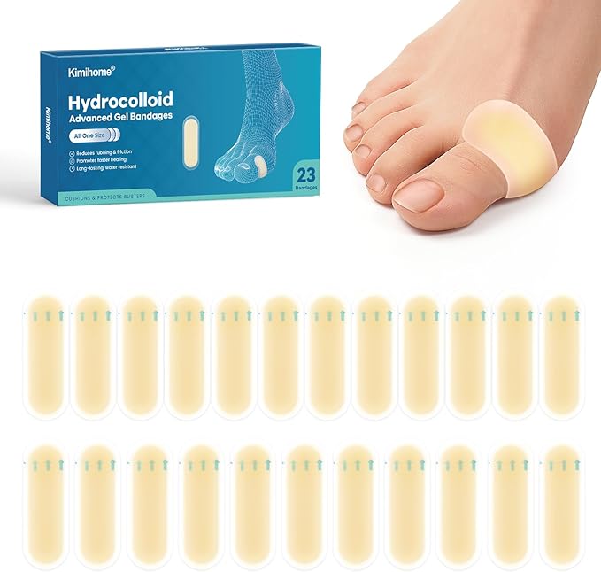 Hydrocolloid Gel Blister Bandages Pads - Kimihome 23ct Water Resistant Blisters Bandages - Adhesive Blister Pads for Heel, Foot, Toe - Gel Blister Chshions for Prevention & Recovery (Spot Pack)